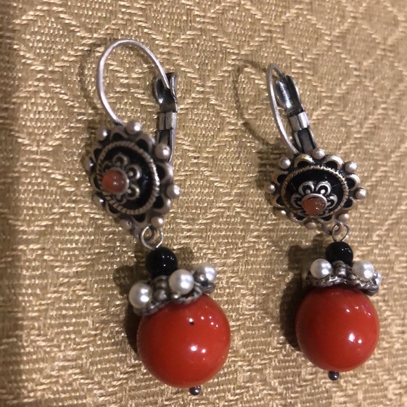 Antiqued Silver & Red Carnelian Drop Earring-Boutique - Picture 2 of 5
